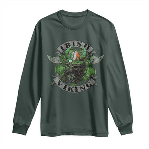 Funny Irish Viking Long Sleeve Shirt Vintage Shamrock Celtic Viking Skull TS11 Dark Forest Green Print Your Wear