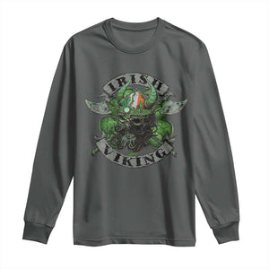 Funny Irish Viking Long Sleeve Shirt Vintage Shamrock Celtic Viking Skull TS11 Dark Heather Print Your Wear