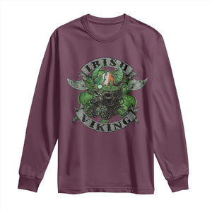 Funny Irish Viking Long Sleeve Shirt Vintage Shamrock Celtic Viking Skull TS11 Maroon Print Your Wear