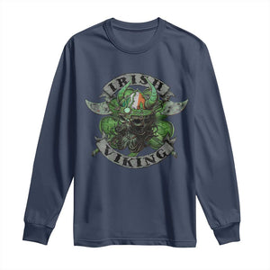 Funny Irish Viking Long Sleeve Shirt Vintage Shamrock Celtic Viking Skull TS11 Navy Print Your Wear