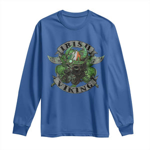 Funny Irish Viking Long Sleeve Shirt Vintage Shamrock Celtic Viking Skull TS11 Royal Blue Print Your Wear