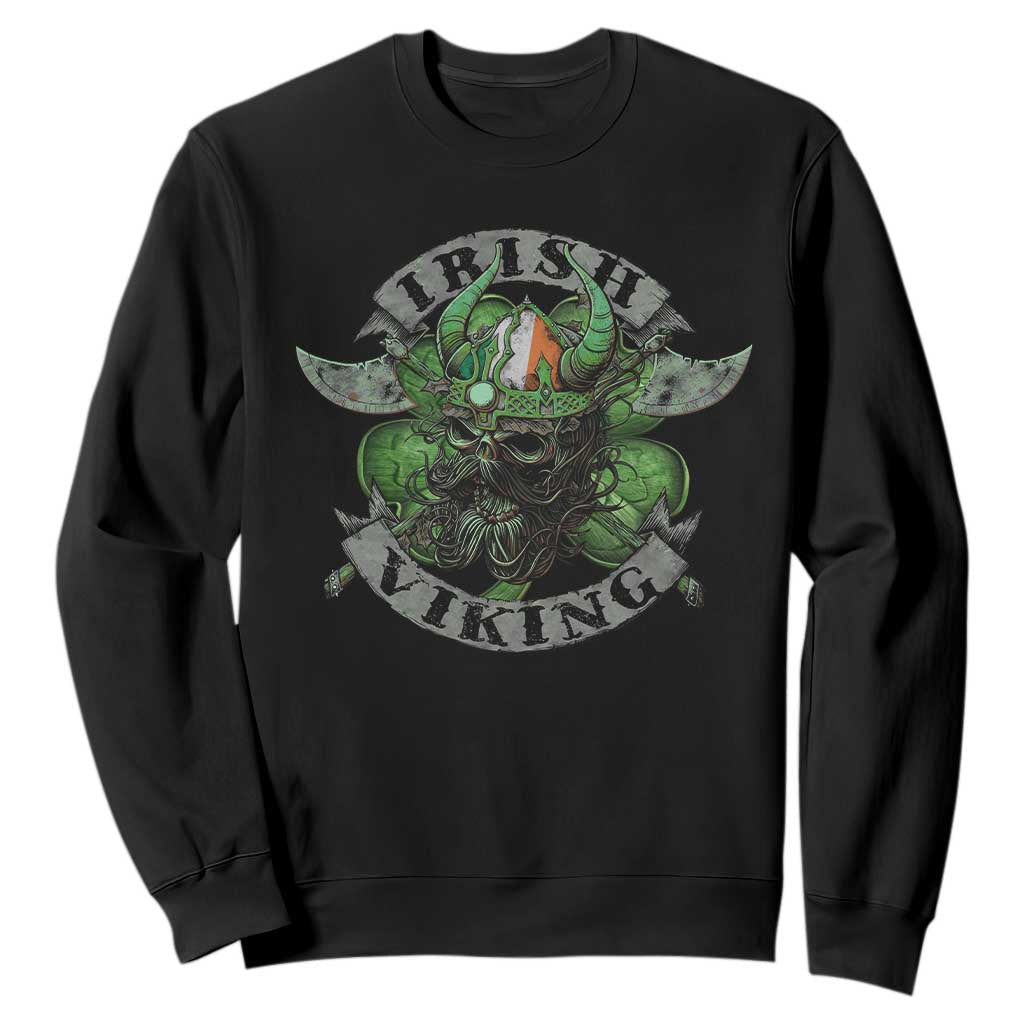 Funny Irish Viking Sweatshirt Vintage Shamrock Celtic Viking Skull TS11 Black Print Your Wear