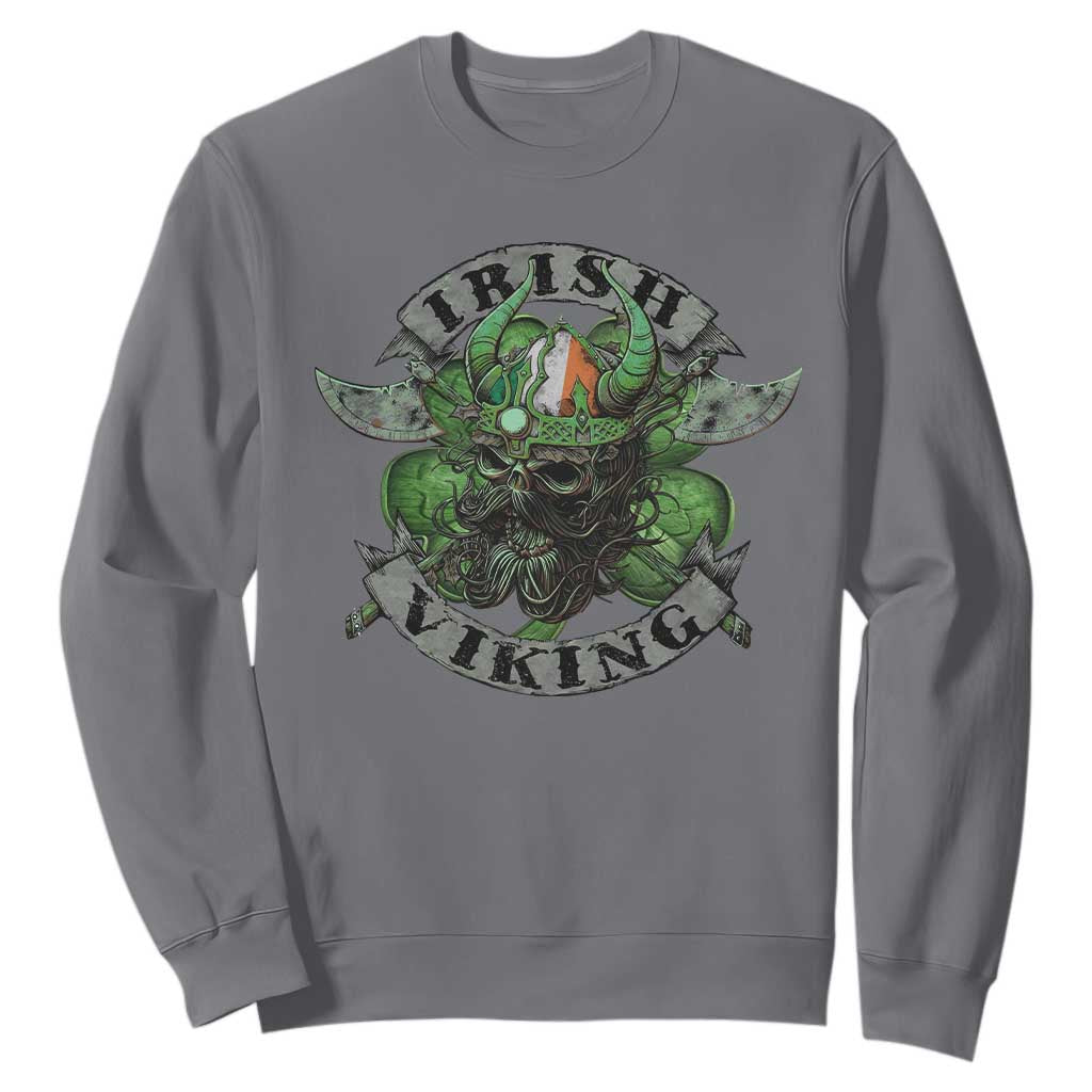 Funny Irish Viking Sweatshirt Vintage Shamrock Celtic Viking Skull TS11 Charcoal Print Your Wear