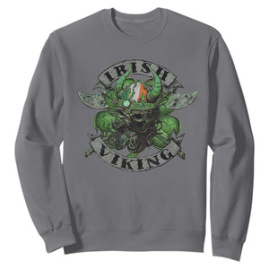 Funny Irish Viking Sweatshirt Vintage Shamrock Celtic Viking Skull TS11 Charcoal Print Your Wear