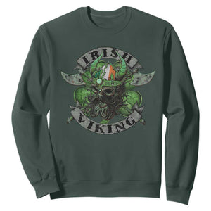 Funny Irish Viking Sweatshirt Vintage Shamrock Celtic Viking Skull TS11 Dark Forest Green Print Your Wear