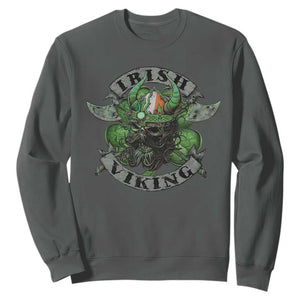 Funny Irish Viking Sweatshirt Vintage Shamrock Celtic Viking Skull TS11 Dark Heather Print Your Wear