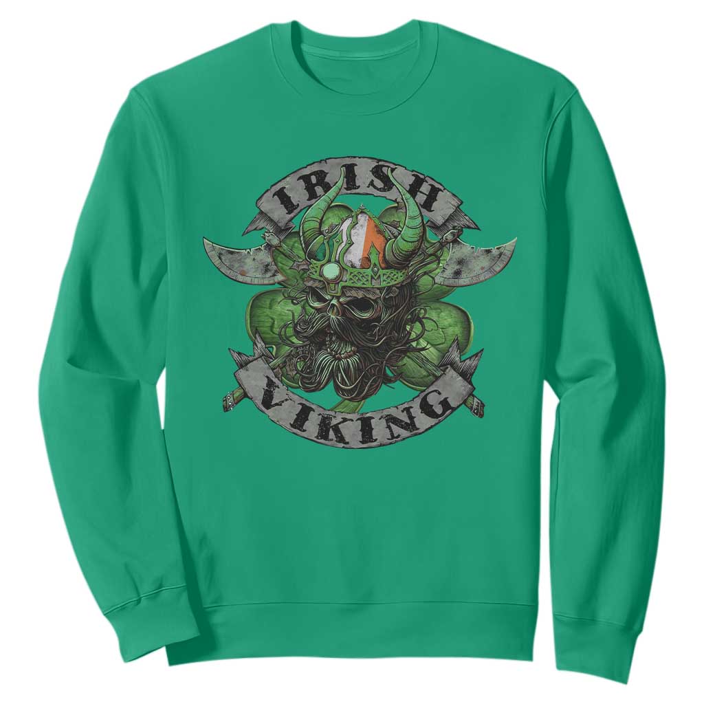 Funny Irish Viking Sweatshirt Vintage Shamrock Celtic Viking Skull TS11 Irish Green Print Your Wear