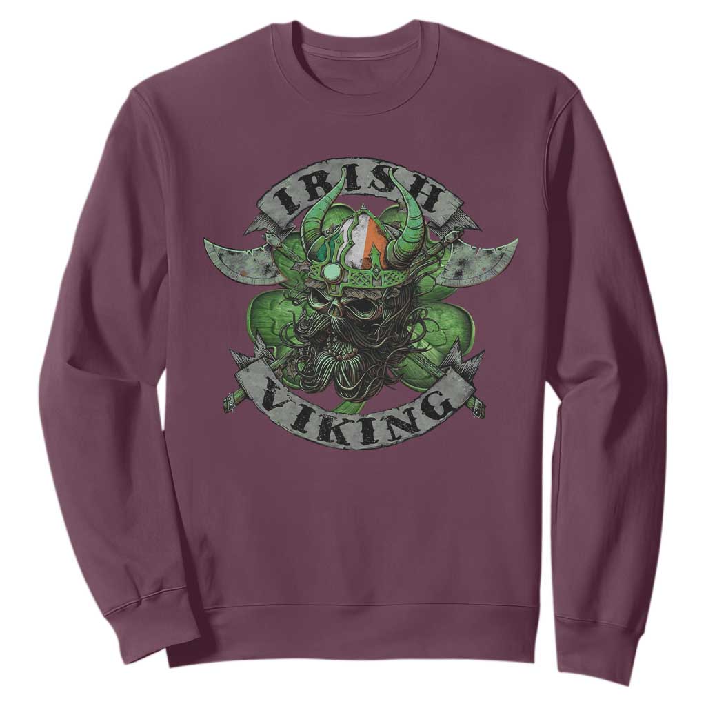Funny Irish Viking Sweatshirt Vintage Shamrock Celtic Viking Skull TS11 Maroon Print Your Wear