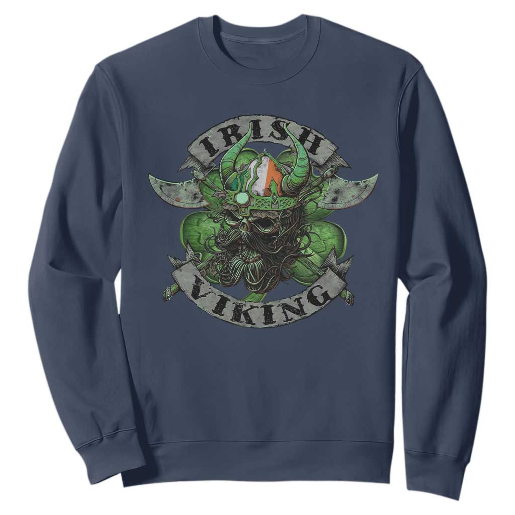 Funny Irish Viking Sweatshirt Vintage Shamrock Celtic Viking Skull TS11 Navy Print Your Wear