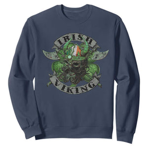 Funny Irish Viking Sweatshirt Vintage Shamrock Celtic Viking Skull TS11 Navy Print Your Wear