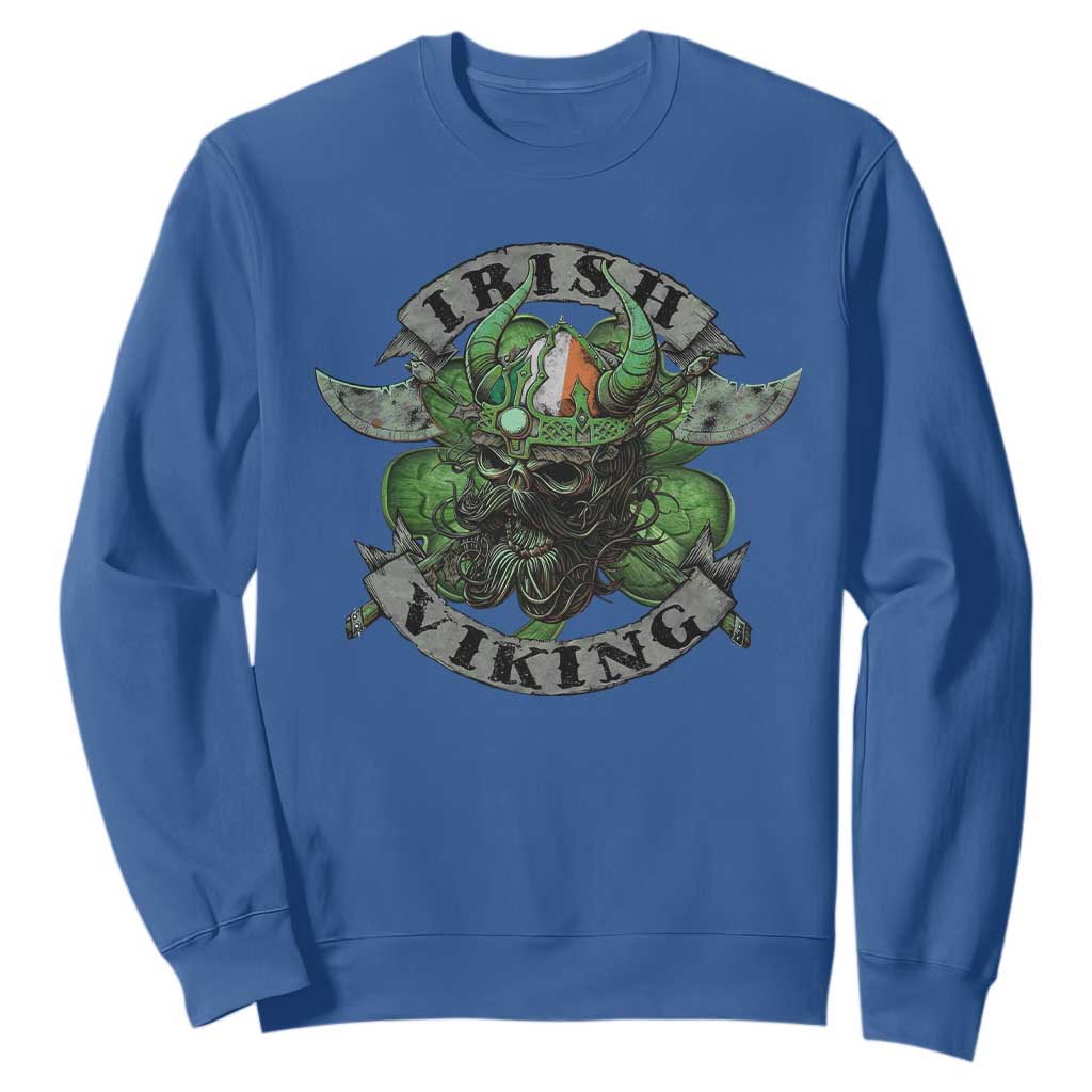 Funny Irish Viking Sweatshirt Vintage Shamrock Celtic Viking Skull TS11 Royal Blue Print Your Wear