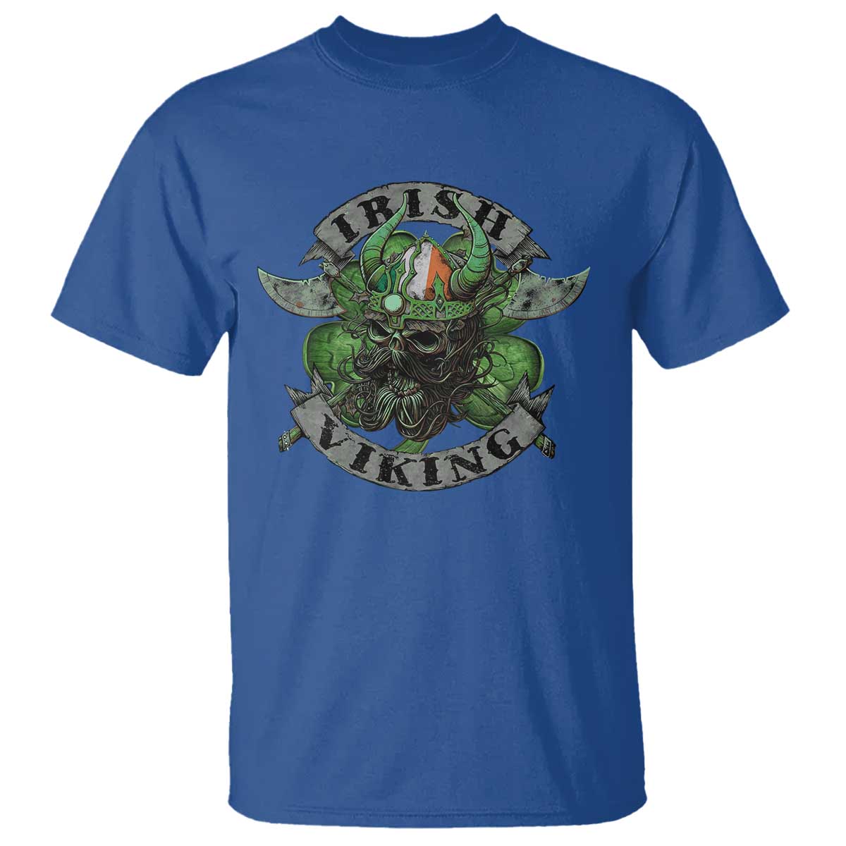 Funny Irish Viking T Shirt Vintage Shamrock Celtic Viking Skull TS11 Royal Blue Print Your Wear