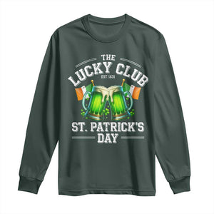 Funny St Patrick's Day Irish Beer Drinking Long Sleeve Shirt The Lucky Beer Club Ireland Flag TS11 Dark Forest Green Print Your Wear