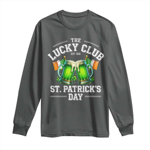 Funny St Patrick's Day Irish Beer Drinking Long Sleeve Shirt The Lucky Beer Club Ireland Flag TS11 Dark Heather Print Your Wear