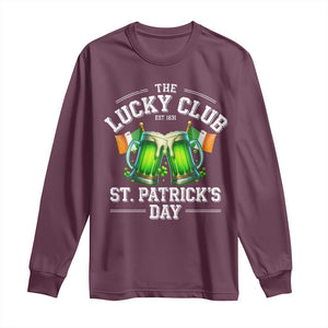 Funny St Patrick's Day Irish Beer Drinking Long Sleeve Shirt The Lucky Beer Club Ireland Flag TS11 Maroon Print Your Wear