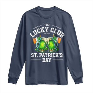 Funny St Patrick's Day Irish Beer Drinking Long Sleeve Shirt The Lucky Beer Club Ireland Flag TS11 Navy Print Your Wear