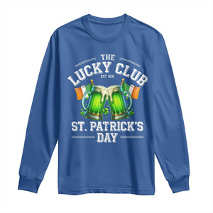 Funny St Patrick's Day Irish Beer Drinking Long Sleeve Shirt The Lucky Beer Club Ireland Flag TS11 Royal Blue Print Your Wear