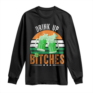 Funny St Patrick's Day Irish Beer Drinking Long Sleeve Shirt Drink Up Bitches Beer Mug TS11 Black Print Your Wear