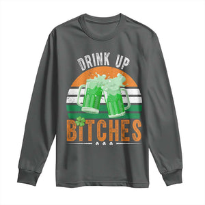 Funny St Patrick's Day Irish Beer Drinking Long Sleeve Shirt Drink Up Bitches Beer Mug TS11 Dark Heather Print Your Wear