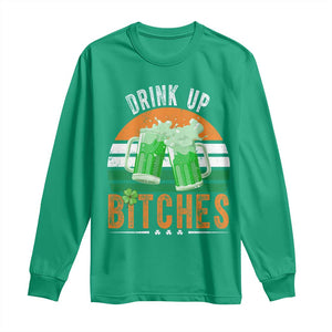 Funny St Patrick's Day Irish Beer Drinking Long Sleeve Shirt Drink Up Bitches Beer Mug TS11 Irish Green Print Your Wear