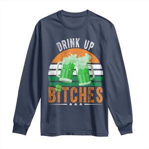 Funny St Patrick's Day Irish Beer Drinking Long Sleeve Shirt Drink Up Bitches Beer Mug TS11 Navy Print Your Wear