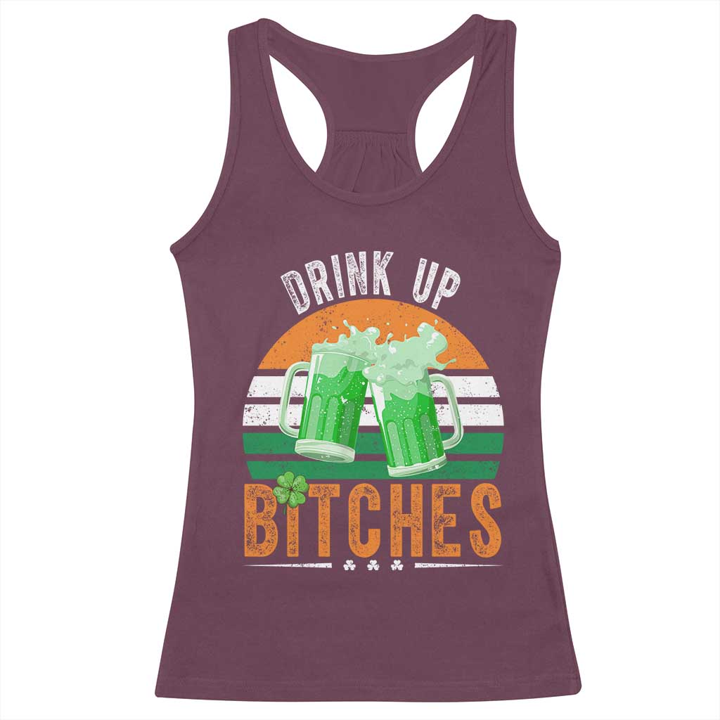Funny St Patrick's Day Irish Beer Drinking Racerback Tank Top Drink Up Bitches Beer Mug TS11 Maroon Print Your Wear