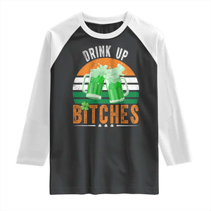 Funny St Patrick's Day Irish Beer Drinking Raglan Shirt Drink Up Bitches Beer Mug TS11 Black White Print Your Wear