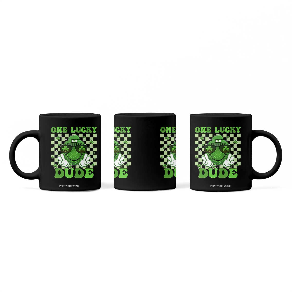 Funny One Lucky Dude St Patrick's Day Coffee Mug Checkerboard Shamrock TS11 Print Your Wear