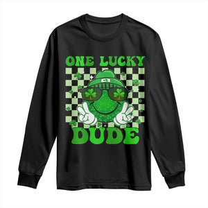 Funny One Lucky Dude St Patrick's Day Long Sleeve Shirt Checkerboard Shamrock TS11 Black Print Your Wear