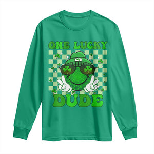 Funny One Lucky Dude St Patrick's Day Long Sleeve Shirt Checkerboard Shamrock TS11 Irish Green Print Your Wear