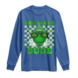 Funny One Lucky Dude St Patrick's Day Long Sleeve Shirt Checkerboard Shamrock TS11 Royal Blue Print Your Wear