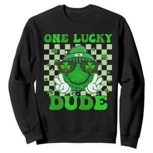 Funny One Lucky Dude St Patrick's Day Sweatshirt Checkerboard Shamrock TS11 Black Print Your Wear