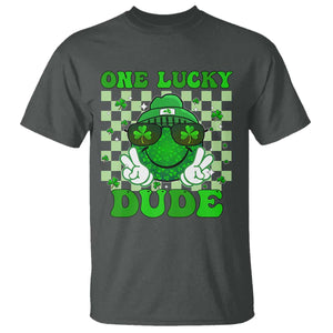 Funny One Lucky Dude St Patrick's Day T Shirt Checkerboard Shamrock TS11 Dark Heather Print Your Wear