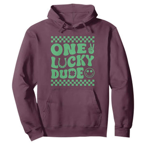 Funny One Lucky Dude Hoodie St Patrick's Day Clover Horseshoe TS11 Maroon Print Your Wear