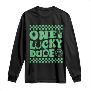 Funny One Lucky Dude Long Sleeve Shirt St Patrick's Day Clover Horseshoe TS11 Black Print Your Wear