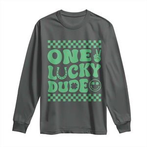 Funny One Lucky Dude Long Sleeve Shirt St Patrick's Day Clover Horseshoe TS11 Dark Heather Print Your Wear