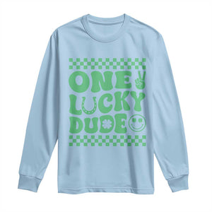 Funny One Lucky Dude Long Sleeve Shirt St Patrick's Day Clover Horseshoe TS11 Light Blue Print Your Wear