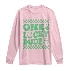 Funny One Lucky Dude Long Sleeve Shirt St Patrick's Day Clover Horseshoe TS11 Light Pink Print Your Wear