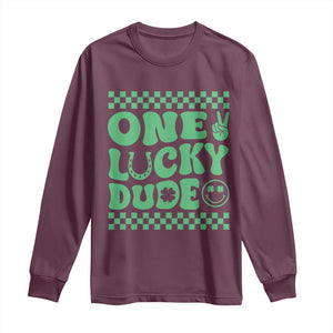 Funny One Lucky Dude Long Sleeve Shirt St Patrick's Day Clover Horseshoe TS11 Maroon Print Your Wear