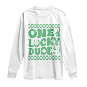 Funny One Lucky Dude Long Sleeve Shirt St Patrick's Day Clover Horseshoe TS11 White Print Your Wear