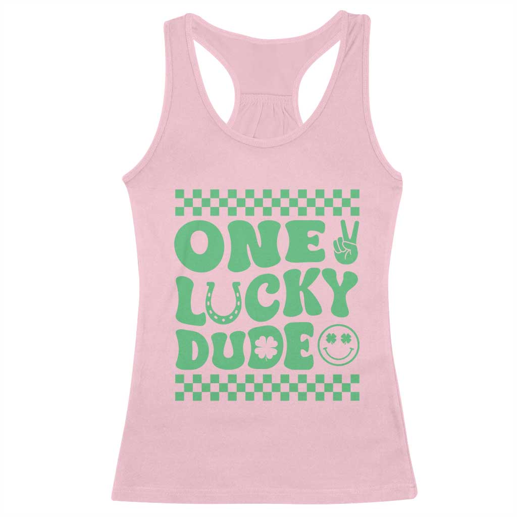 Funny One Lucky Dude Racerback Tank Top St Patrick's Day Clover Horseshoe TS11 Light Pink Print Your Wear