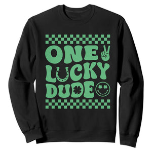 Funny One Lucky Dude Sweatshirt St Patrick's Day Clover Horseshoe TS11 Black Print Your Wear