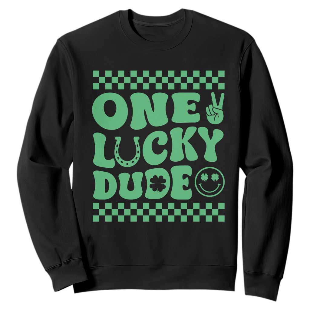 Funny One Lucky Dude Sweatshirt St Patrick's Day Clover Horseshoe TS11 Black Print Your Wear