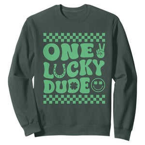Funny One Lucky Dude Sweatshirt St Patrick's Day Clover Horseshoe TS11 Dark Forest Green Print Your Wear