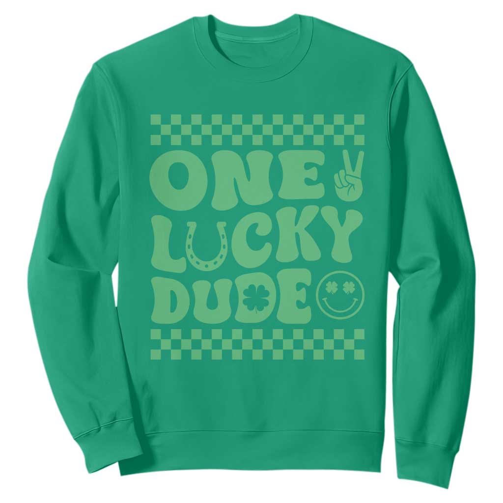 Funny One Lucky Dude Sweatshirt St Patrick's Day Clover Horseshoe TS11 Irish Green Print Your Wear