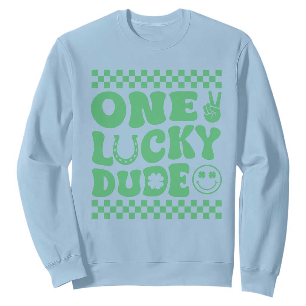 Funny One Lucky Dude Sweatshirt St Patrick's Day Clover Horseshoe TS11 Light Blue Print Your Wear