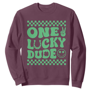Funny One Lucky Dude Sweatshirt St Patrick's Day Clover Horseshoe TS11 Maroon Print Your Wear
