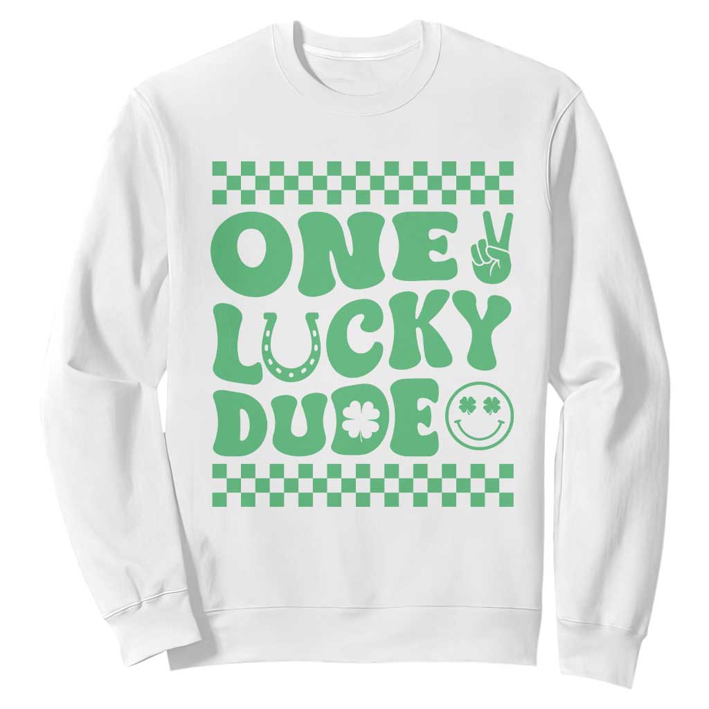 Funny One Lucky Dude Sweatshirt St Patrick's Day Clover Horseshoe TS11 White Print Your Wear