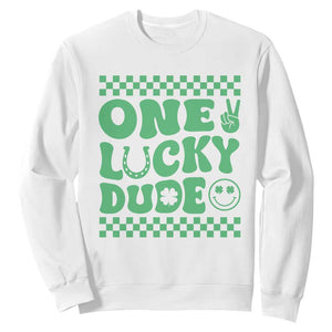 Funny One Lucky Dude Sweatshirt St Patrick's Day Clover Horseshoe TS11 White Print Your Wear