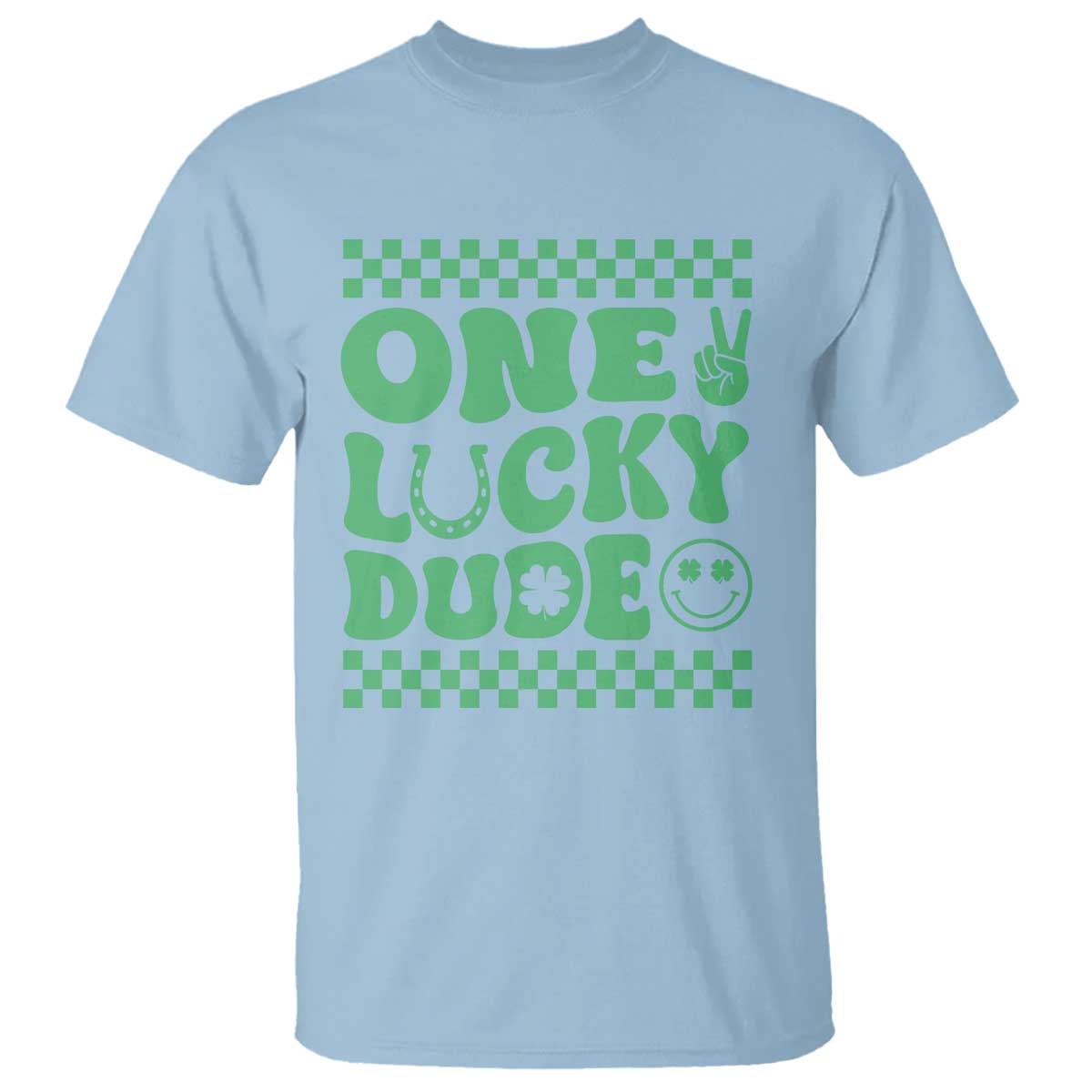 Funny One Lucky Dude T Shirt St Patrick's Day Clover Horseshoe TS11 Light Blue Print Your Wear